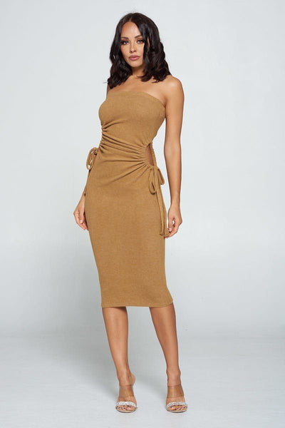 Strapless Solid Color Bodycon Dress - Dignitestore