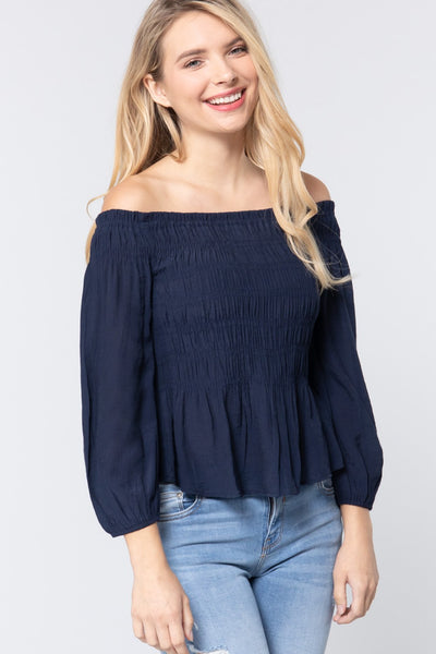 Off Shoulder Smocked Woven Top - Dignitestore