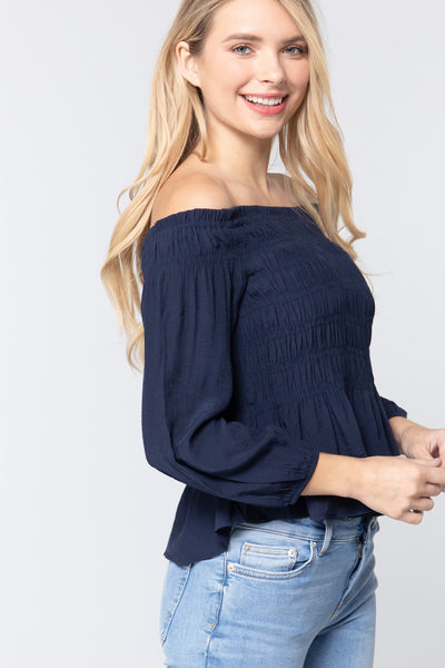 Off Shoulder Smocked Woven Top - Dignitestore