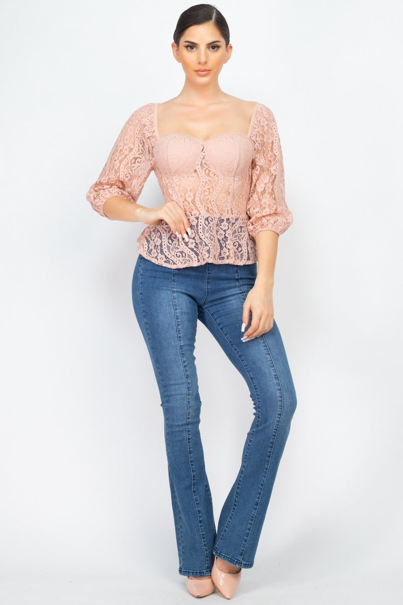 Smock Waist Lace Embroidered Top - Dignitestore