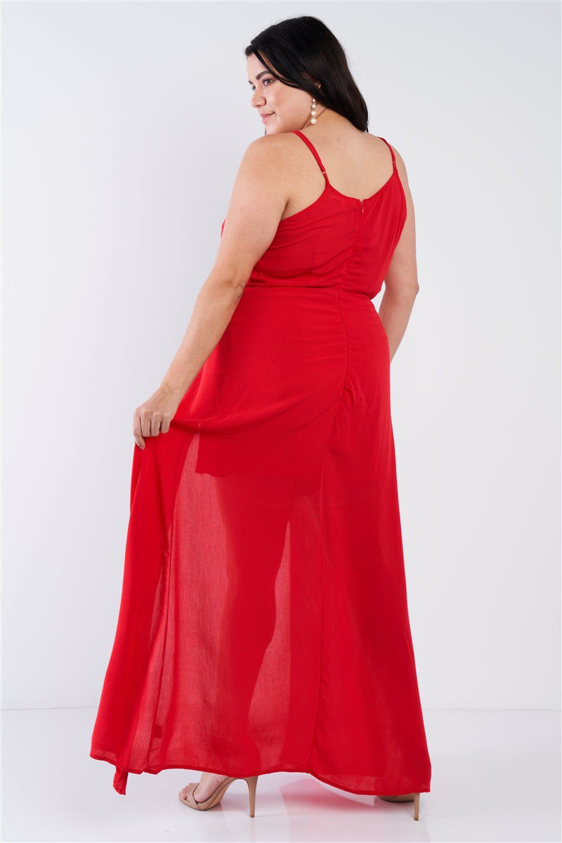 Plus Size Red Maxi Lace Up Romper Dress - Dignitestore