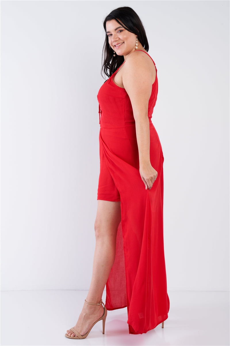 Plus Size Red Maxi Lace Up Romper Dress - Dignitestore