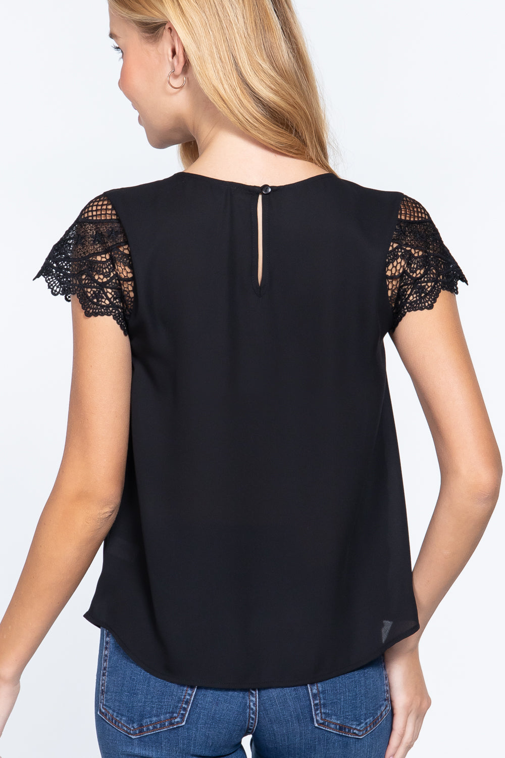 Scallop Lace Slv Woven Top - Dignitestore