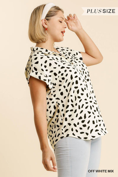 V-neck Dalmatian Print Button Front Top With Pocket Detail - Dignitestore