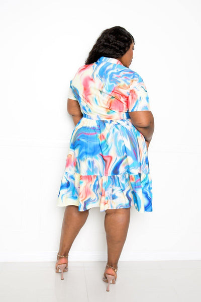 Marble Print Tiered Shirt Mini Dress - Dignitestore