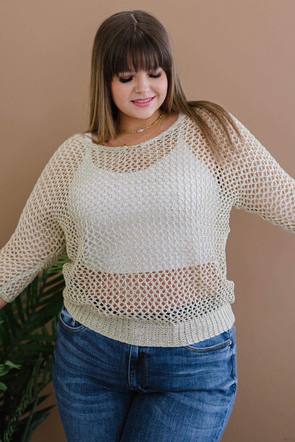 GeeGee Gracefully Golden Full Size Run Openwork Sweater