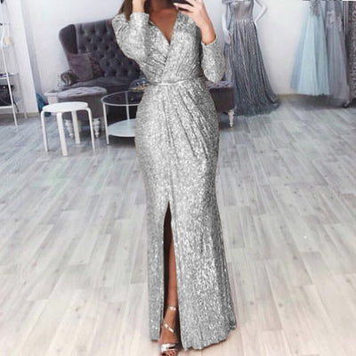 Women's Long Dress Evening Dress Deep V-neck - Dignitestore White / S Lady dress