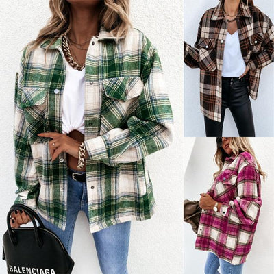 Autumn And Winter Long-Sleeved Plaid Jacket Shirt Jacket