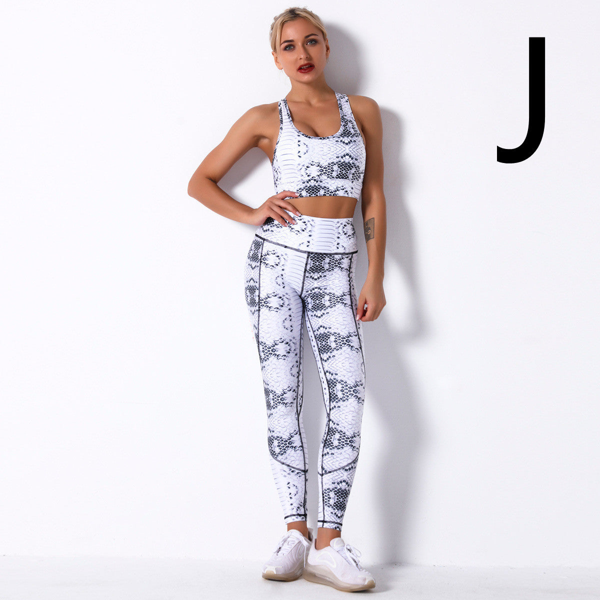 Digital Printing Shockproof Gather Bra Yoga Sports Fitness Suit Set - Dignitestore J / S Leggings