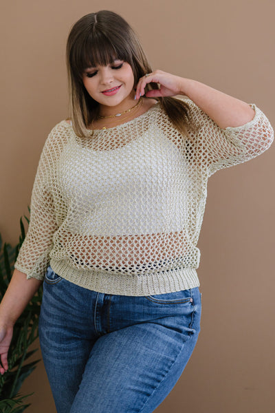 GeeGee Gracefully Golden Full Size Run Openwork Sweater