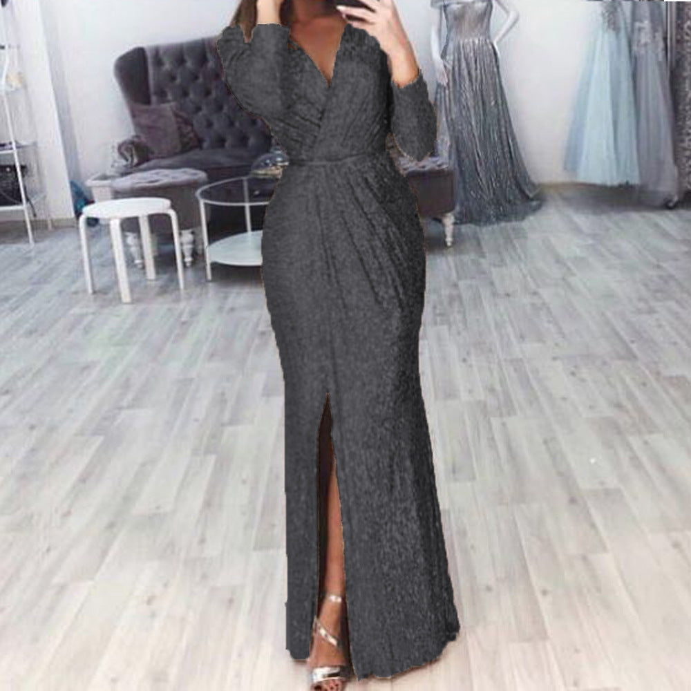 Women's Long Dress Evening Dress Deep V-neck - Dignitestore Black / S Lady dress