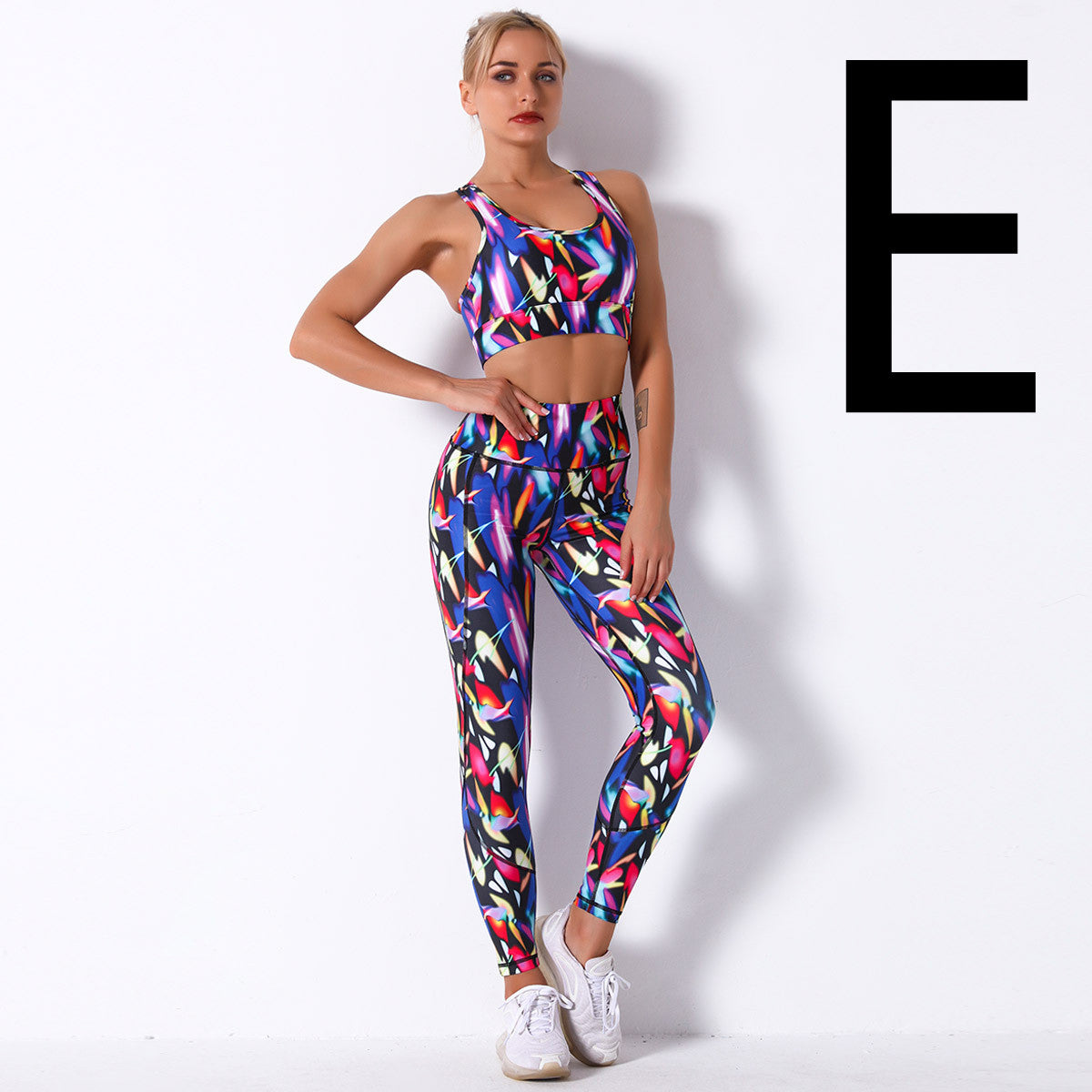 Digital Printing Shockproof Gather Bra Yoga Sports Fitness Suit Set - Dignitestore E / S Leggings