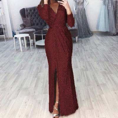 Women's Long Dress Evening Dress Deep V-neck - Dignitestore Red / S Lady dress