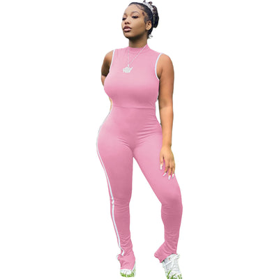 Sexy Striped Stitching Split Sleeveless Hip-lifting Sports Jumpsuit - Dignitestore Pink / S Rompers