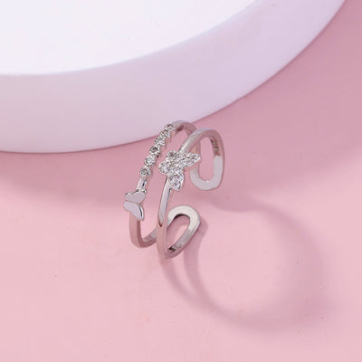 Butterfly Zircon Adjustable Open-ended Brass Ring
